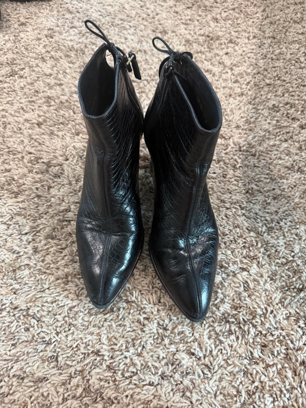 Stuart Weitzman Black Pointed-Toe Leather Ankle Booties